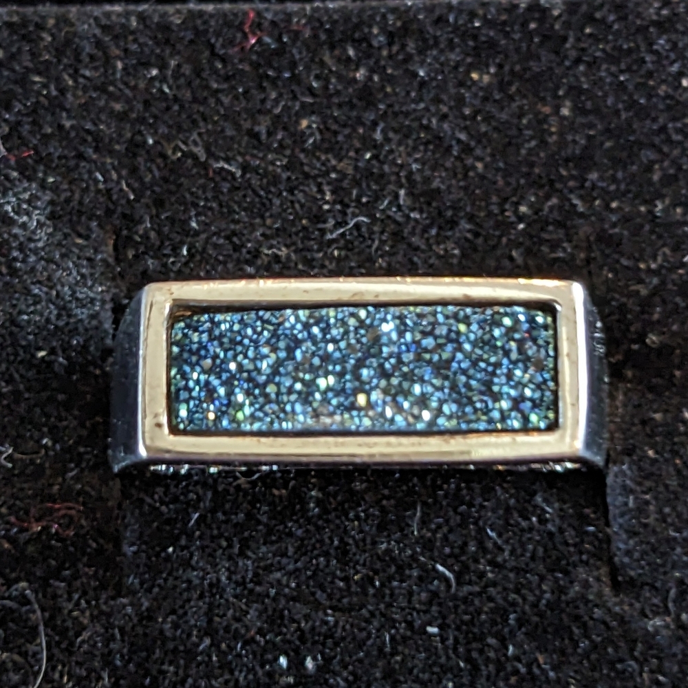 NWOT Gorgeous Genuine Blue Drusy Quartz Ring 925 SS 4.5g sz 7 NEW Must see NICE!